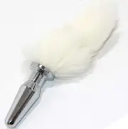 White Kitten Tail Silver Long Butt Plug BDStyle