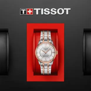 【TISSOT 天梭】杜魯爾系列動力80小時機械女錶-銀x玫瑰金/34mm 母親節禮物 送行動電源(T139.207.22.038.00)