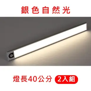 【Life shop】免鑽孔超薄LED感應燈40cm/2入組 自然光/白光/黃光(小夜燈 走廊燈 手電筒 壁燈)