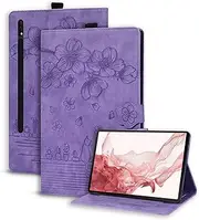 Aswant Case Samsung Galaxy Tab S8 Plus 2022 / S7 FE 2021 / S7 Plus 2020, with Support/Wallet Function Cover for 12.4 Inch SM-T970/T975/T976 (Purple)
