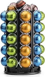 [Bagoo] Coffee Pod Carousel Holder for Nespresso Vertuoline 360 Degree Rotation with Central Additional Storage Vertuo Capsules (40+)