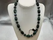 VTG Estate GENUINE LUCITE NAVY BLUE OVAL RIB & ROUND MARBLED BEAD NECKLACE NWT