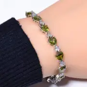Heart - Peridot & Cubic Zirconia 925 Sterling Silver Tennis Bracelet 7.99" B5707