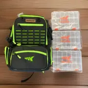 KastKing Bait Boss Fishing Tackle Backpack W/ Rod Holders, 3 Tackle Boxes Green