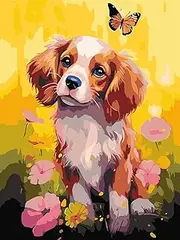 KEUASDV DIY Oil Painting, Paint by Number Kits on Canvas, Painting for Adults, Kids, Students and Beginner Arts Craft for Home Wall Decor 16 x 20 inch (Dog)