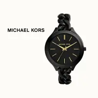 在飛比找Yahoo!奇摩拍賣優惠-Michael Kors ►（ 黑色×金色 ）鍊型錶帶 石英