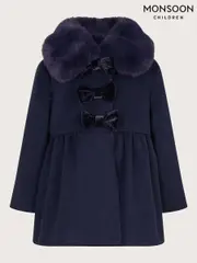 Monsoon Blue Baby Bow Faux Fur Collar Coat (AK9923) | $120 - $129