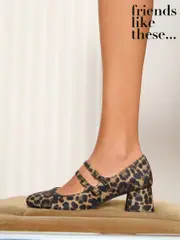 Friends Like These Animal Leopard Standard Fit Low Block Heel Double Strap Mary Jane Court Shoes (AU7627) | $88