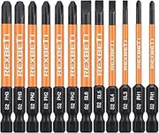 REXBETI 12 Piece Slotted Phillips Screwdriver Bit Set, 1/4 Inch Hex Shank S2 Steel Magnetic 3 Inch Long Drill Bits (Slotted Set)