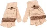 [FOMIYES] 1 Pair Convertible Mittens for Women Warm Knitted Half Finger Gloves with Clamshell Design Cozy Winter Wear for Texting and Daily Use