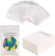 100 Sets Car Coaster Packaging, Includes 100pcs Car Coasters Display Cards & 100pcs Self Sealing Cellophane Bags, Sublimation Coaster Packaging for Selling Car Coasters (Single Pack)