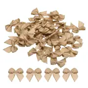 100Pcs Mini Metallic Edge Ribbon Bow 1" Flower Bows Soft Gold Edge Brown