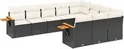 vidaxl Garden Patio Modular Outdoor Sofa Set 10-Piece Black Poly Rattan with Cushions Folding Side Table Weather-Resistant