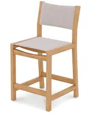 Curated Maison Perrin Teak Outdoor Counter Height Stool With White Padded Back And Seat
