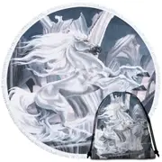 White Knight Horse Round Beach Towel