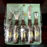 Nissan Wood Handles Vintage Cocktail Bar Set Corkscrew Bottle Opener