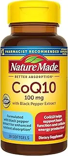 Nature Made CoQ10 100 mg with Black Pepper Extract for Enhanced Nutrient Absorption, Dietary Supplement to Help Support Heart Health, 30 Softgels, 30 Day Supply