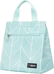 opux Lunch Bag for Women, Insulated Lunch Box Tote for Girls Work School Men Kids Office, Thermal Soft Small Lunch Cooler Bag for Picnic Travel with Pocket, Fits 12 Cans - Chevron Teal