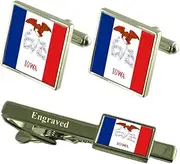 [Select Gifts] Iowa Flag Cufflinks Engraved Tie Clip Matching Box Set