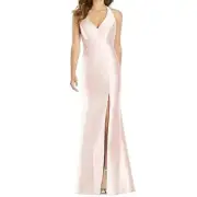 Alfred Sung blush Pink Satin Twill Halter Neck Long Dress Size 2R NWT