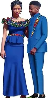[Afrilisco] African Couple Clothes Matching Sets Satin Long Dresses for Women and African Suits for Men Dashiki Lovers Outfits