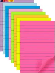 (8 Pads) Lined Sticky Notes 4X6 in Post, 8 Colors Self Sticky Notes Pad Its, Bri