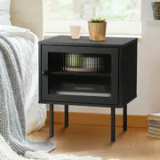 Oikiture Bedside Table Nightstand Storage Cabinet Side End Table Black