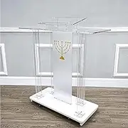 Church Pulpit Acrylic Podium Vertical Reading Platform with Lights Clear Pulpit Office Wedding Pulpit Conference Debate Stand Podiums Presentation Stand