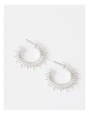 [Piper] Sunburst Hoop Earrings in Silver
