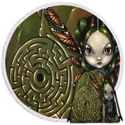 Big Eyed Labyrinth Fairy Round Beach Towel