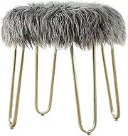 Collic Foot Stool Dressing Table Footrest Footstool, Nordic Fashion Long Hair Shoes Bench Bedroom Wrought Iron Dressing Stool Modern Bed Tail Stool 39X49Cm,Practicalniture/Gray