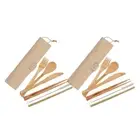 2x Eco Basics Reusable Bamboo Cutlery Set Spoon/Fork/Knife/Straw w/Storage Pouch