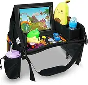DMoose Travel Lap Activity Tray for Kids and Toddlers, Padded Comfort Base, Side Walls, Mesh Snack Pockets, Tablet Holder, Waterproof Car Seat, Stroller, Airplane Play and Learn Area (Black (New))