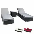 3PC Sun Lounge Wicker Lounger Outdoor Furniture Day Bed Rattan Garden Gardeon