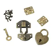 27 x 30mm Hasp Latch and Mini Box Hinges with Screws and Love Locks, Antique