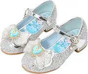 [YOGLY] Girls Elsa Princess Shoes Cosplay Frozen Christmas Carnival Birthday New Year Costume Accessories Soft Blue Pink Silver Sequins Crystal High Heels for Children Halloween Party