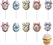 Easter Egg Cupcake Toppers | 10-Styles Cute Egg Food Picks - Party Birthday Cupcake Topper, Cake Decorations For Easter Theme Spring Birthday