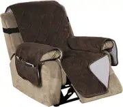 Recliner Covers Velvet Slip Resistant Recliner Sofa Slipcover Seat Couch Furniture Protector with Elastic Straps Recliner Cover - Brown