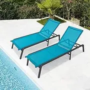 Adjustable Aluminum Poolside Chaise Lounge Chair with Mesh Seat, Multi-Functional Patio Loungers Easy Assembly & Lightweight, Waterproof Poolside Chaise B
