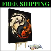 Koi Fish Paint by Numbers Kit - 16x20 Inch Framed Yin Yang Design for Beginners