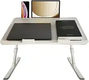 Lap Desk for Bed，Adjustable Bed Laptop Table with Heights and Angles，Foldable Bed Desk with 2 Movable Stoppers for Laptop Writing Eating Drawing Working (Grey, Large (23.6"x15.7"))