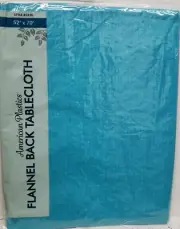Flannel Back Vinyl Tablecloth,52"x70"Oblong,LT. BLUE COLOR BASKETWEAVE DESIGN,AP
