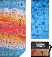 Beach Towels for Adults Women Men Extra Large 2 Pack Lightweight Quick Dry Microfibre Towel Double Sided Printing for Travel Swim Sports with Mesh Bag 80×180cm Desert Camel