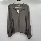 Women's Cameo NWT Plaid Shirred Button Front Gray Blouse Top Large MSRP $98