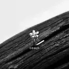 14 Karat White Gold Adorable Flower Sparkle L-Shaped Nose Ring
