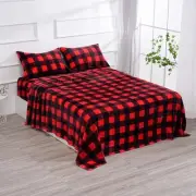 Red and Black Plaid Christmas Sheets Set - Micro Fleece Checkered Bed Sheet