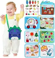 Lehoo Castle Busy Board, Baby Toys Busy Book for Toddlers 1-3, Dinosaur Sensory Books 6 Page, 12-in-1 Learning & Education Montessori Toys for Babies, Activity Developing Board Travel Toys