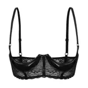 Womens Lingerie Open Chest Bras 1/2 Cup Push Up Underwire Lace Bra Adjustable Strap Sponge Padded Brassiere Underwear Banmo Black D DDDD