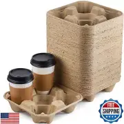 FMP Brands 4 Cup Disposable Drink Carrier Trays, Compostable Pulp Fiber Cup H
