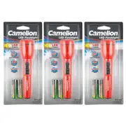3x Camelion LED Torch Light 35LMCamping/Outdoor Flashlight w/2x AA Battery Red